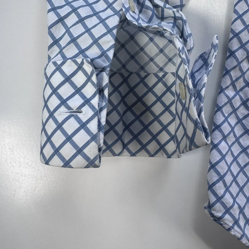 BANANA REPUBLIC Long Sleeve Button Up Shirt Mens 15-15 1/2 Med Blue Pattern